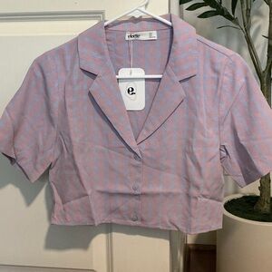 Elodie Pink and Blue Plaid Cropped Button Down Shirt